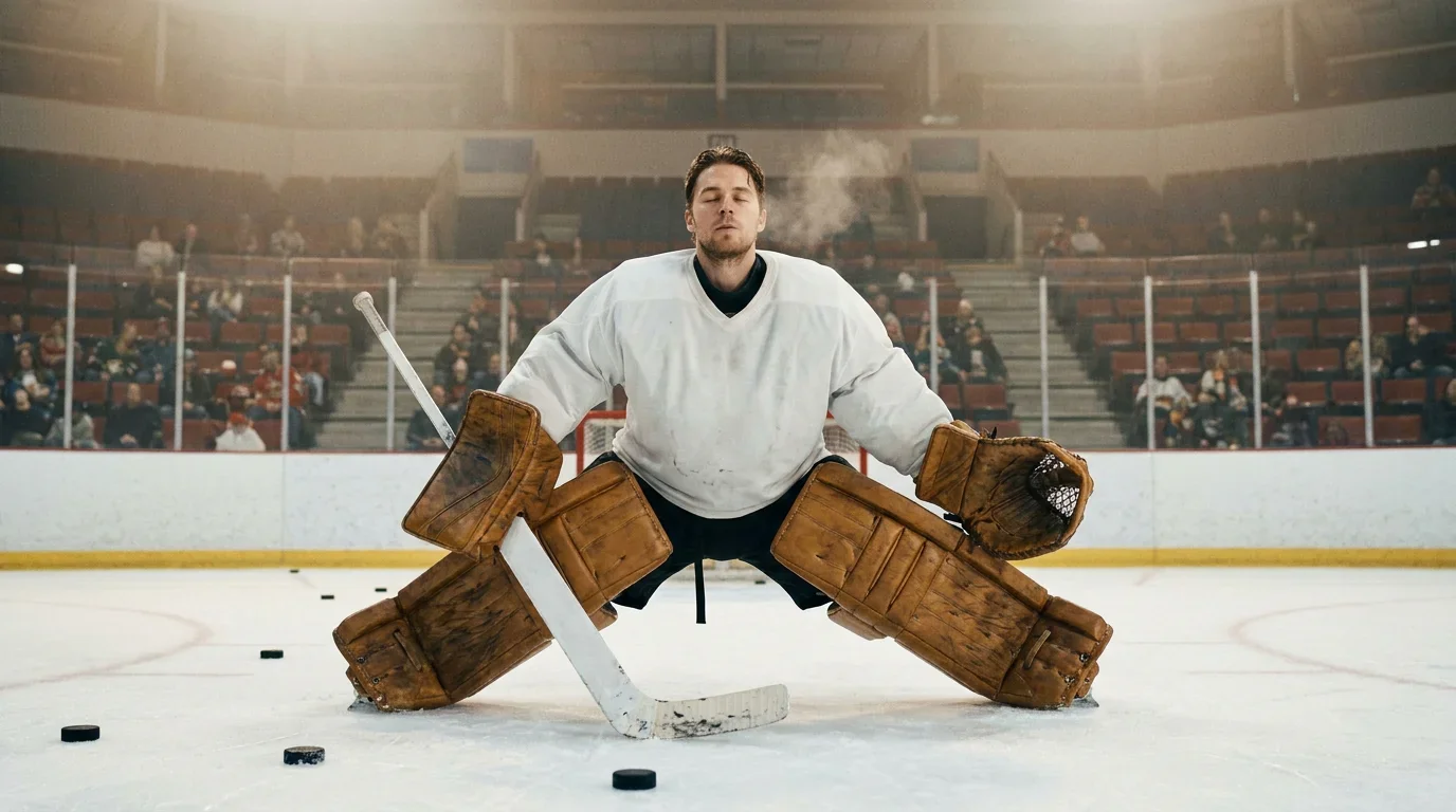 Backup ice hockey goaltender warming up before a back-to-back start