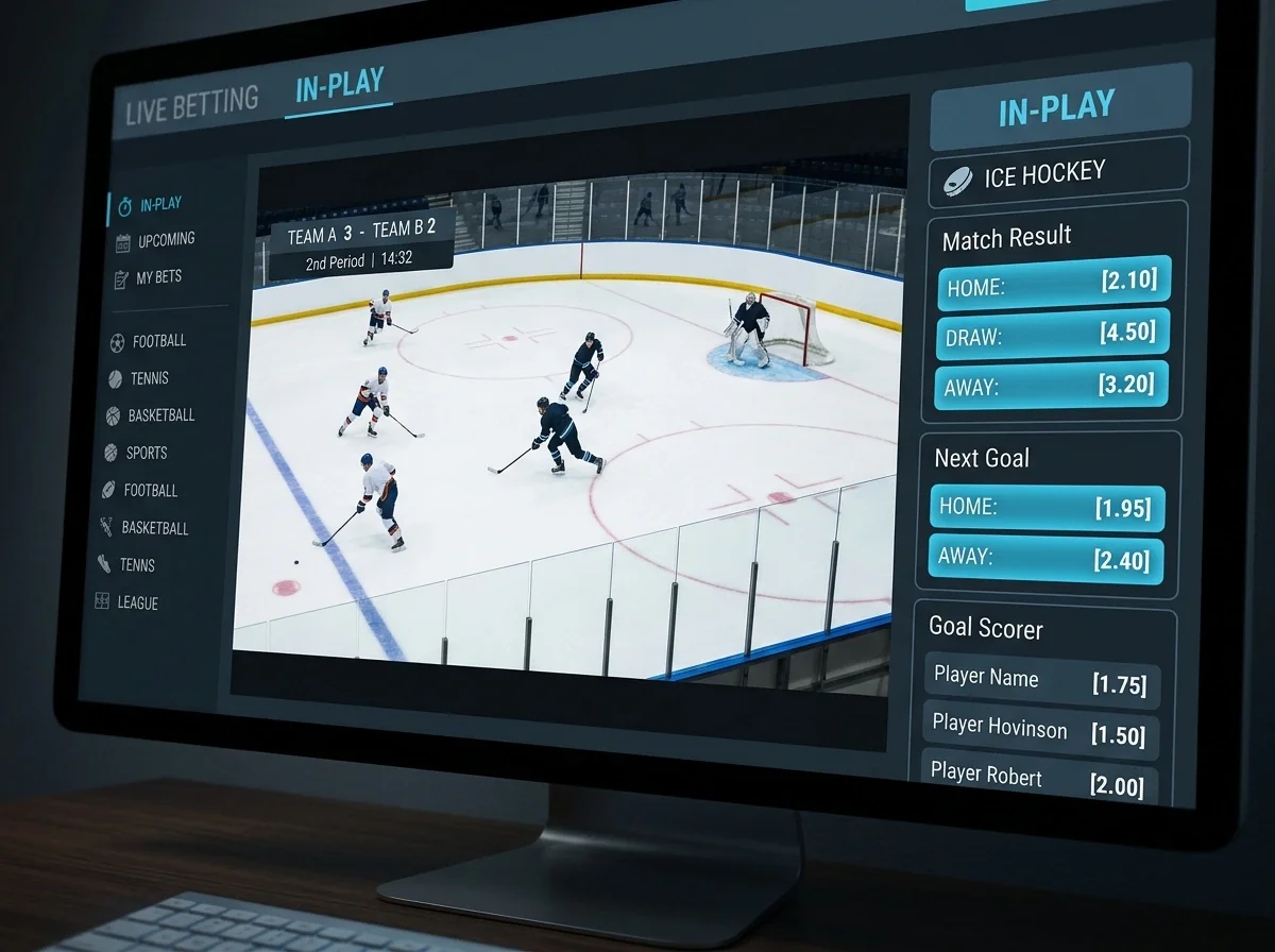 High-quality NHL live stream embedded in a UK bookmaker in-play betting interface