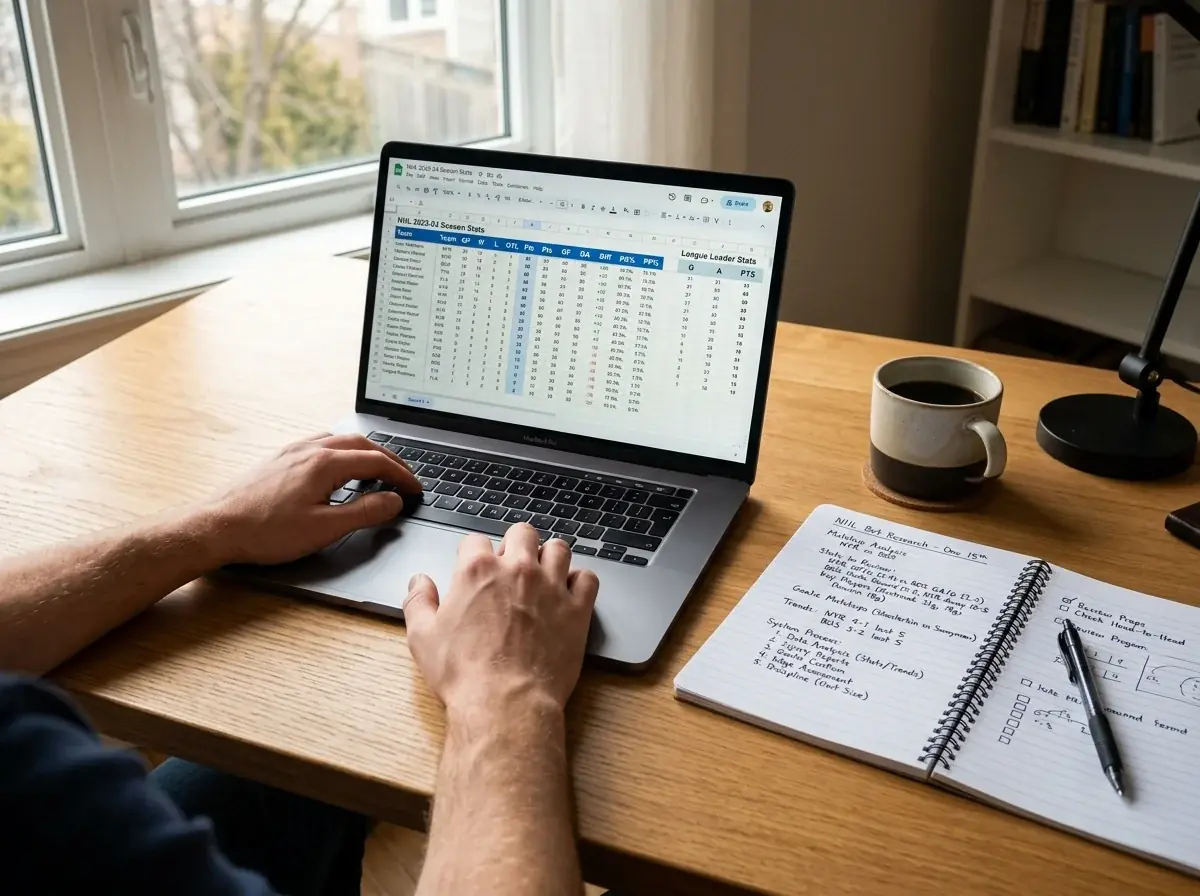 Tidy workspace with laptop stats screen and notebook representing structured process