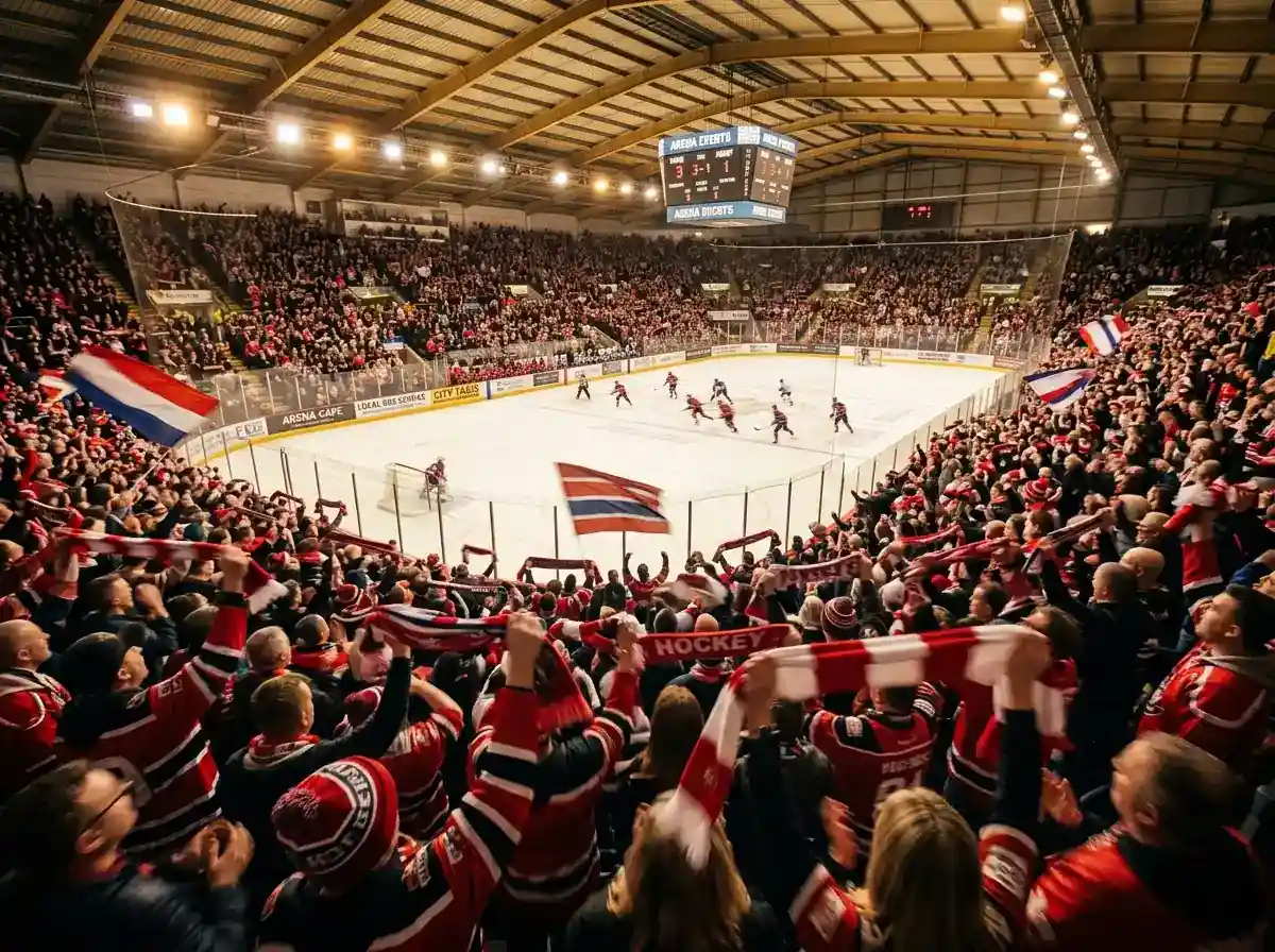 Packed EIHL arena in the UK with home fans creating energetic atmosphere