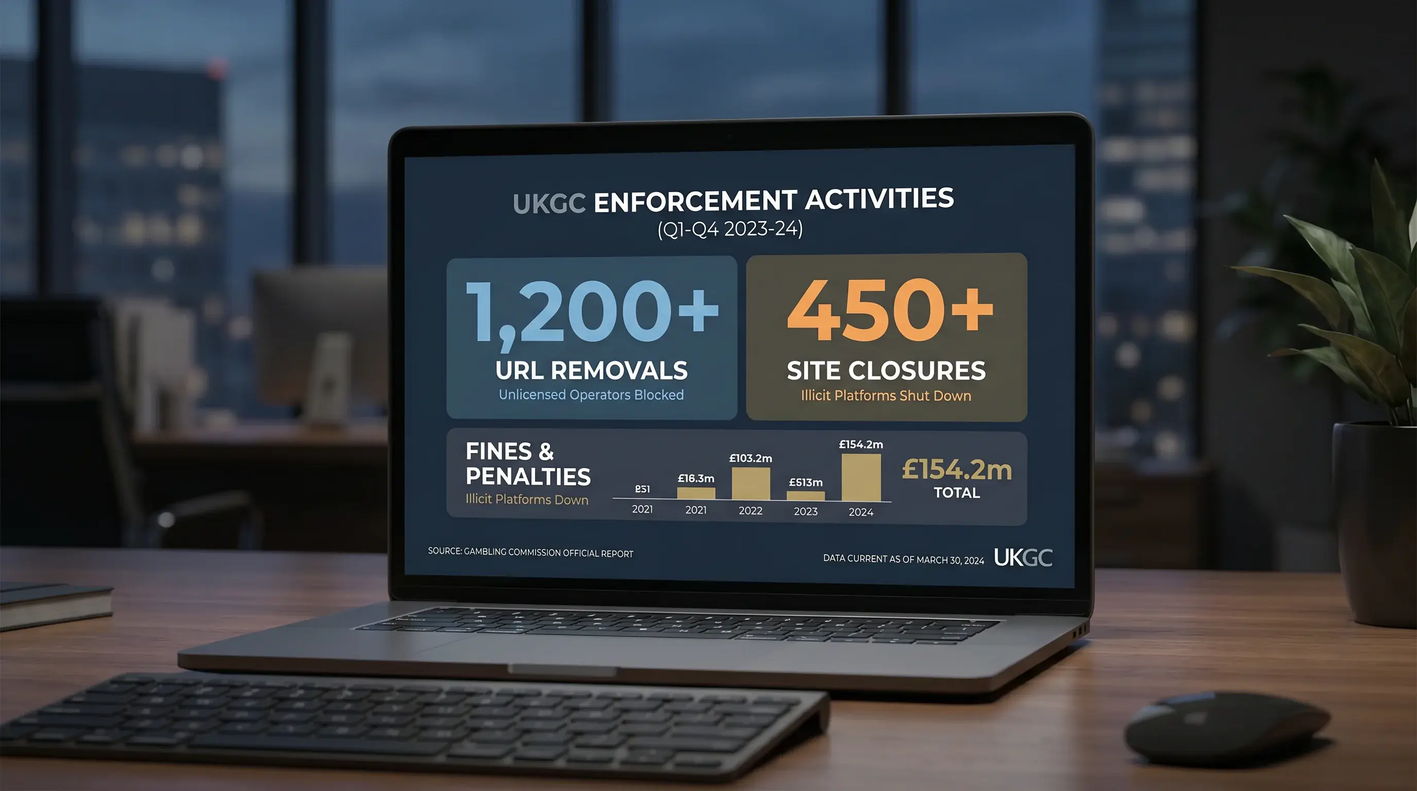 Data visualisation showing scale of UKGC URL removals and unlicensed site closures