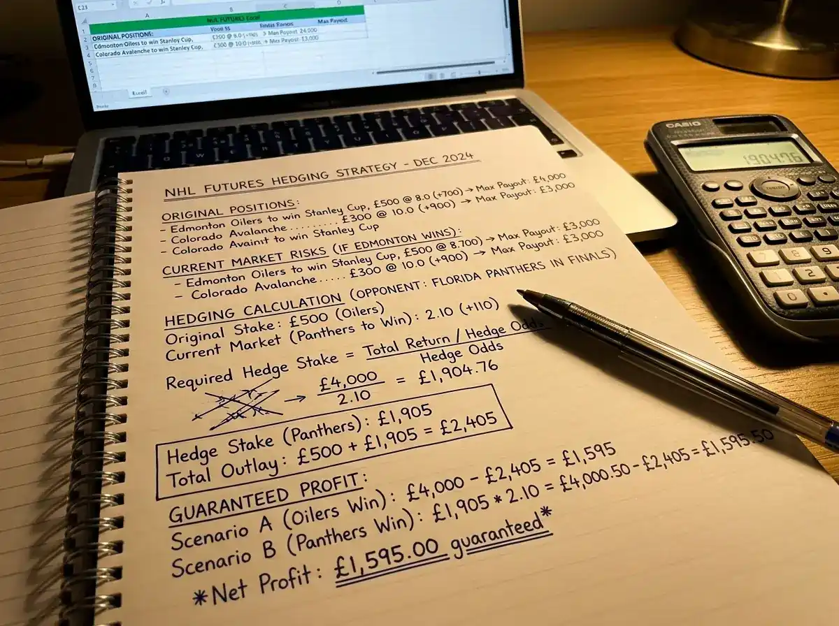 Written hedging calculation with NHL futures positions and guaranteed profit