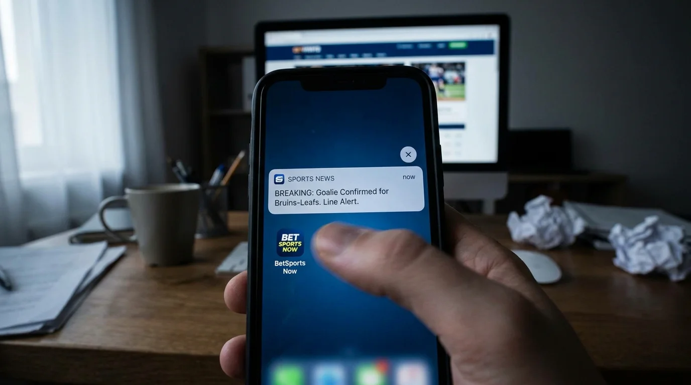 Breaking NHL goalie confirmation notification on phone prompting quick bet placement