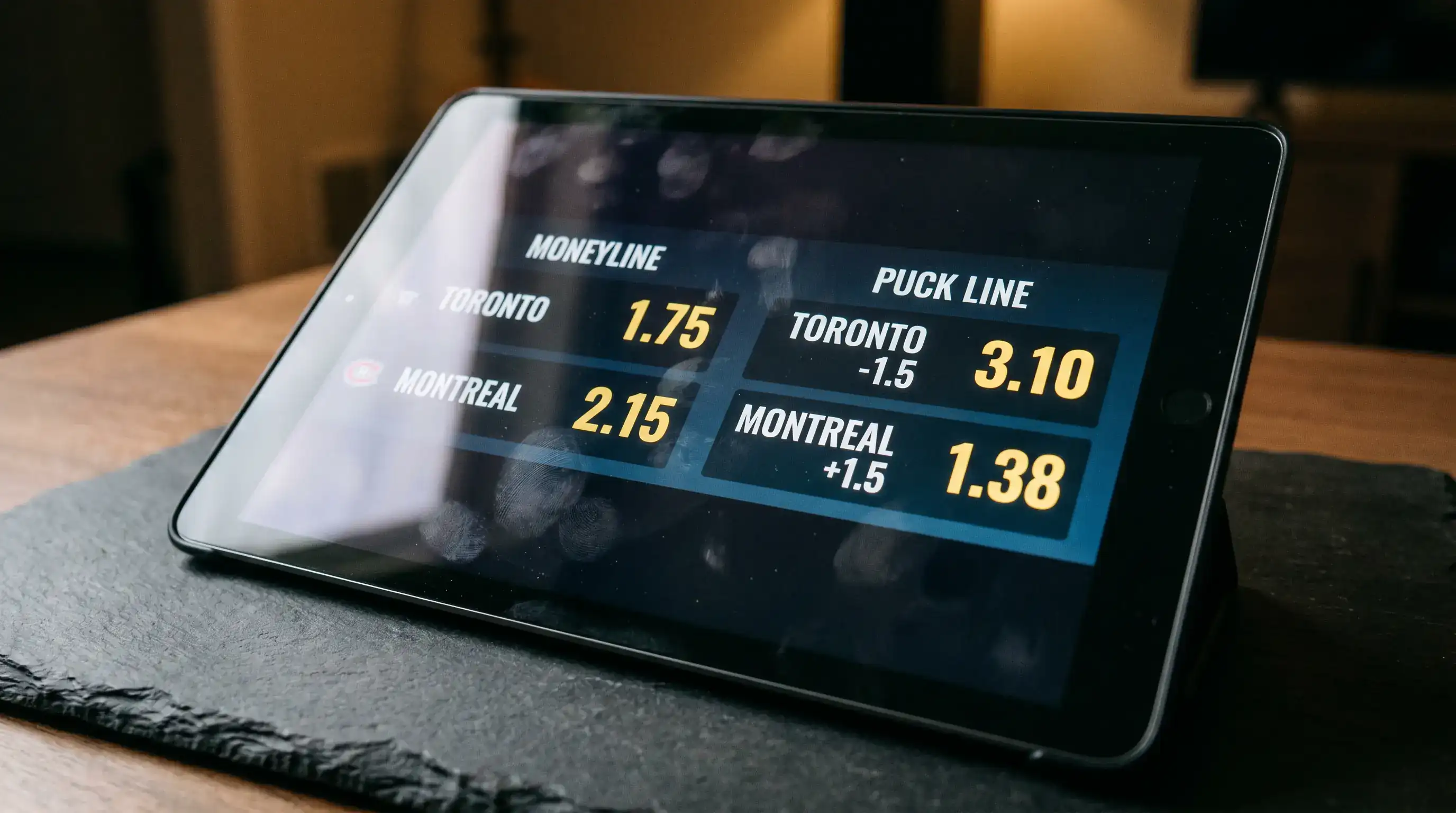 Side-by-side moneyline and puck line odds for an NHL heavy favourite matchup