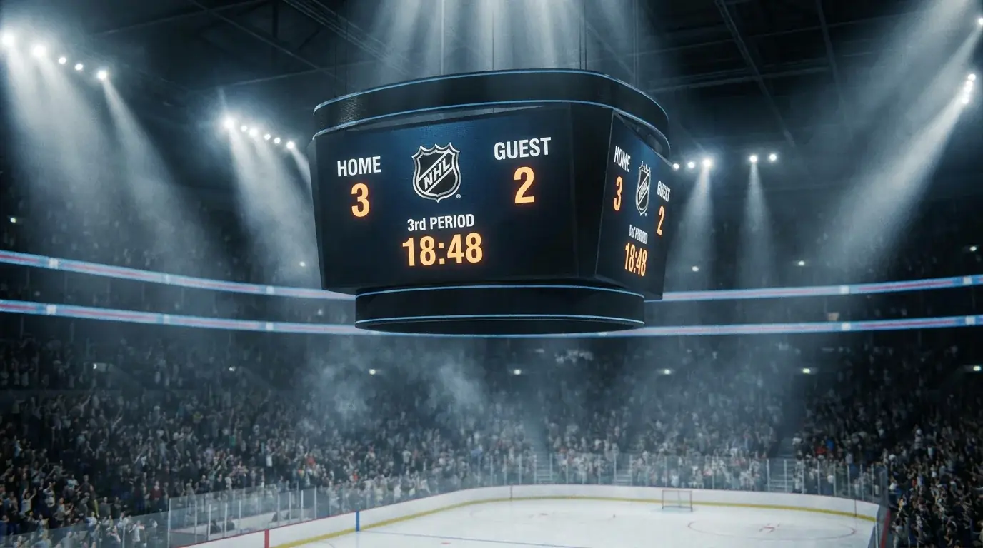 NHL arena scoreboard displaying a one-goal game highlighting tight margins