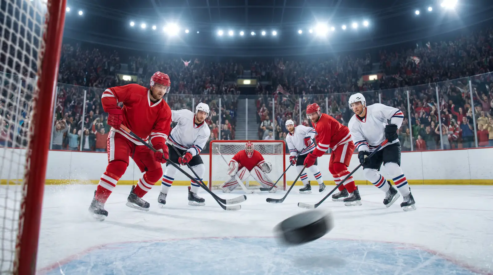 Ice hockey power play formation with extra attacker creating scoring chance