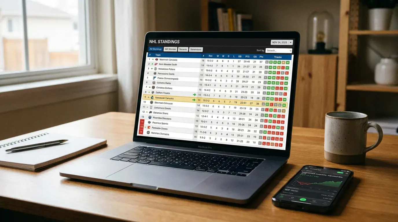 NHL team on a winning streak with adjusted season win total line on betting screen