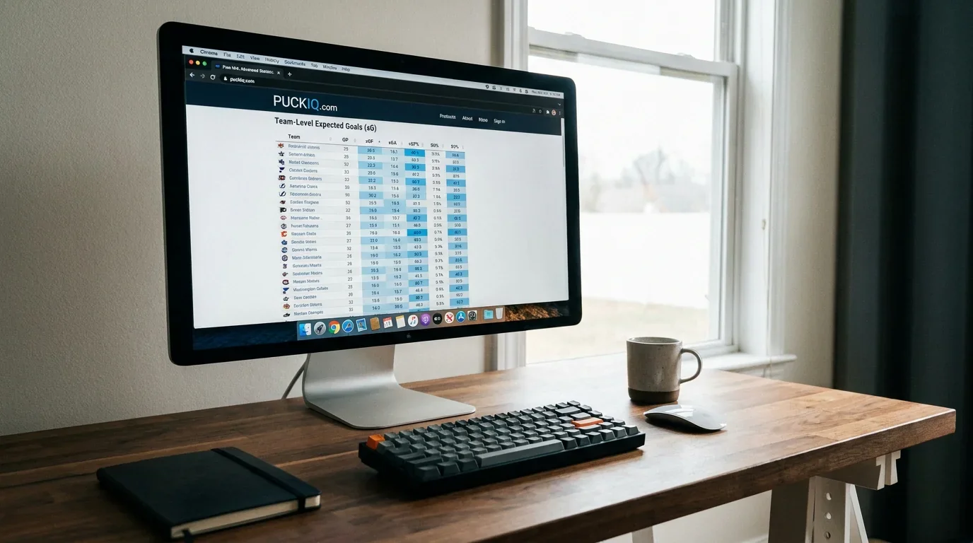 Computer monitor showing free NHL advanced stats from a public data source