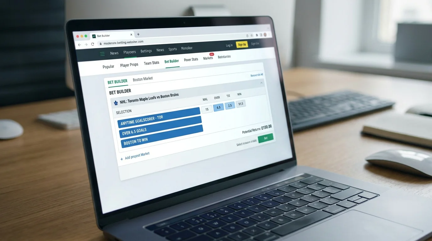 UK bookmaker bet builder interface with NHL game selections highlighted