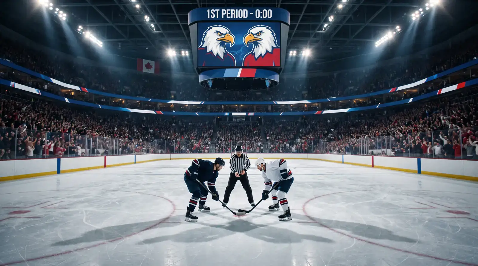 NHL opening faceoff at centre ice highlighting period betting opportunities