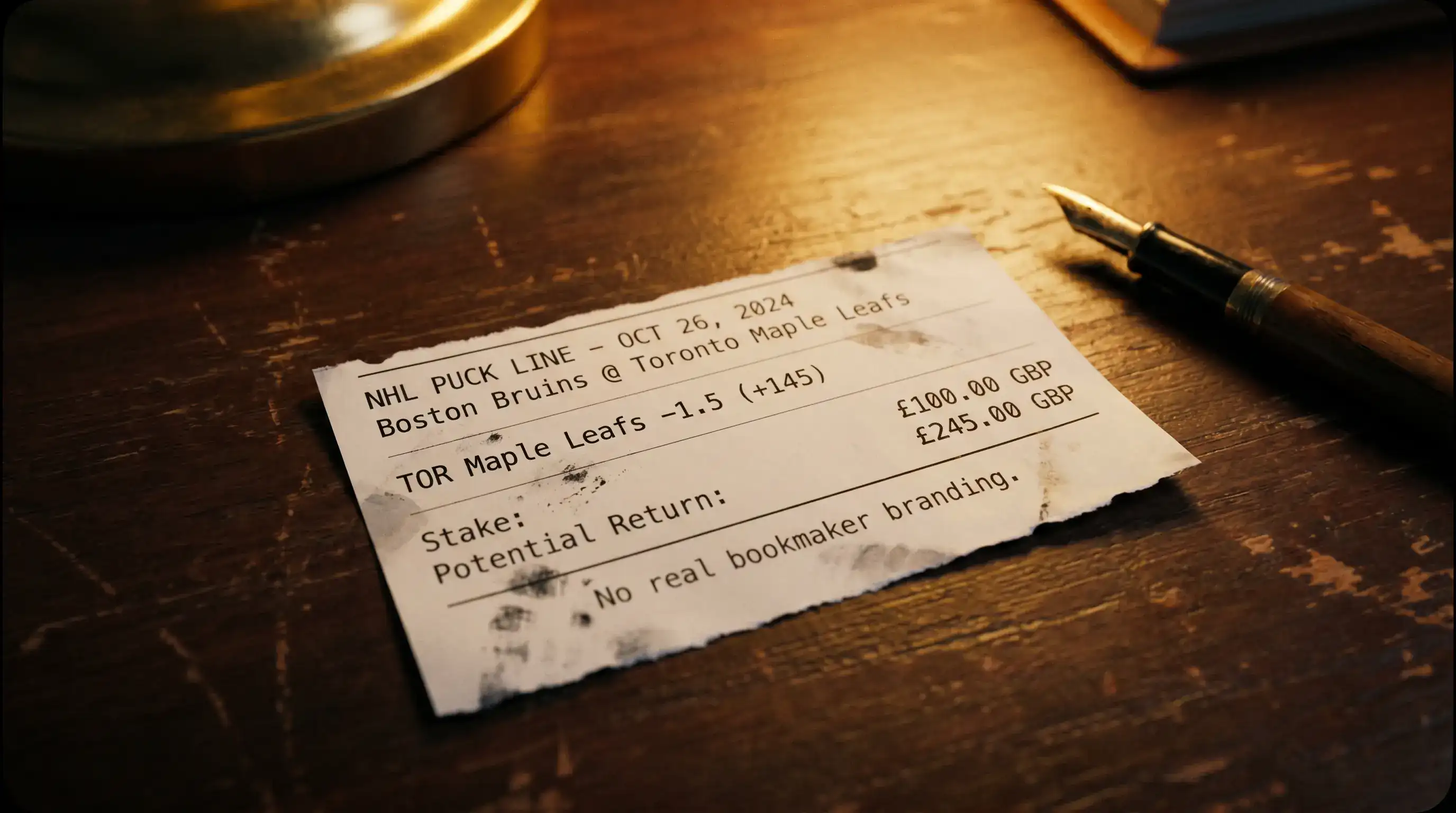 Bet slip showing NHL puck line wager with stake and potential return in GBP
