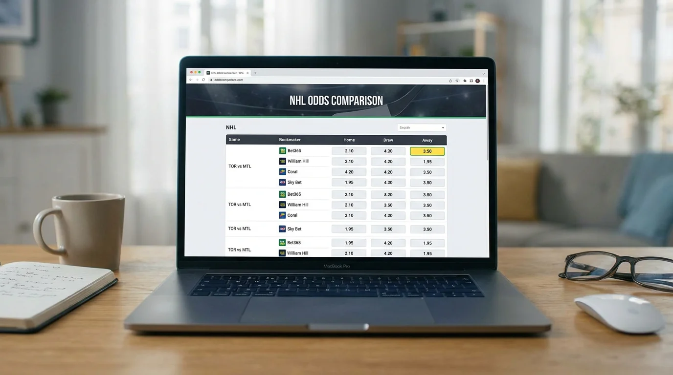 Odds comparison website showing NHL game prices from multiple UK bookmakers