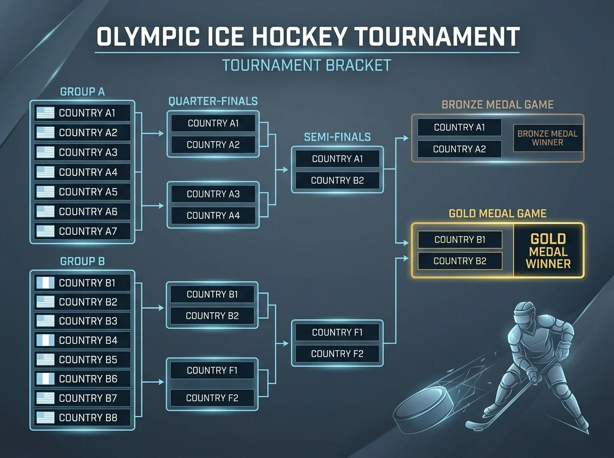 Olympic ice hockey tournament bracket showing group stage through medal games