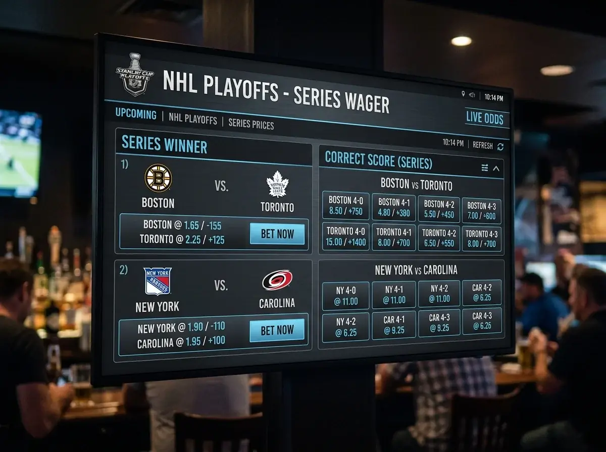Sportsbook showing NHL playoff series winner and correct score betting markets