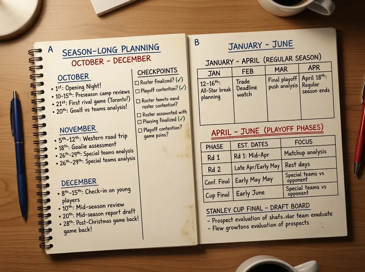 Planner open to October through June showing NHL regular season and playoff months