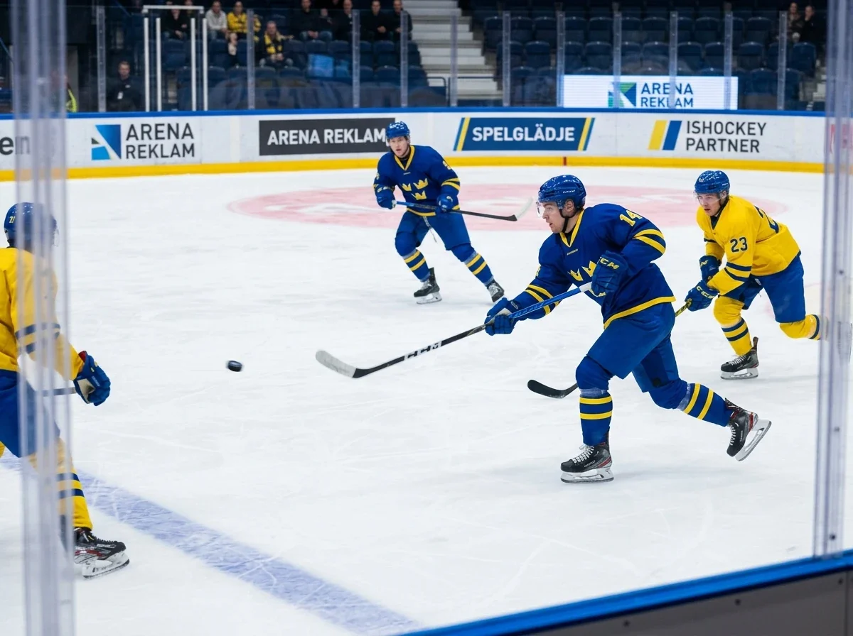 Fast-paced Swedish Hockey League game with skilled puck movement on display