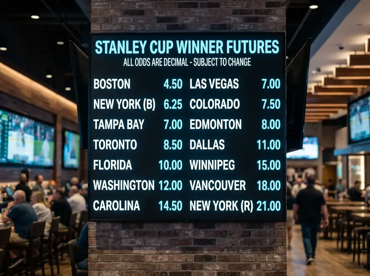 Sportsbook display showing Stanley Cup winner odds for multiple NHL teams