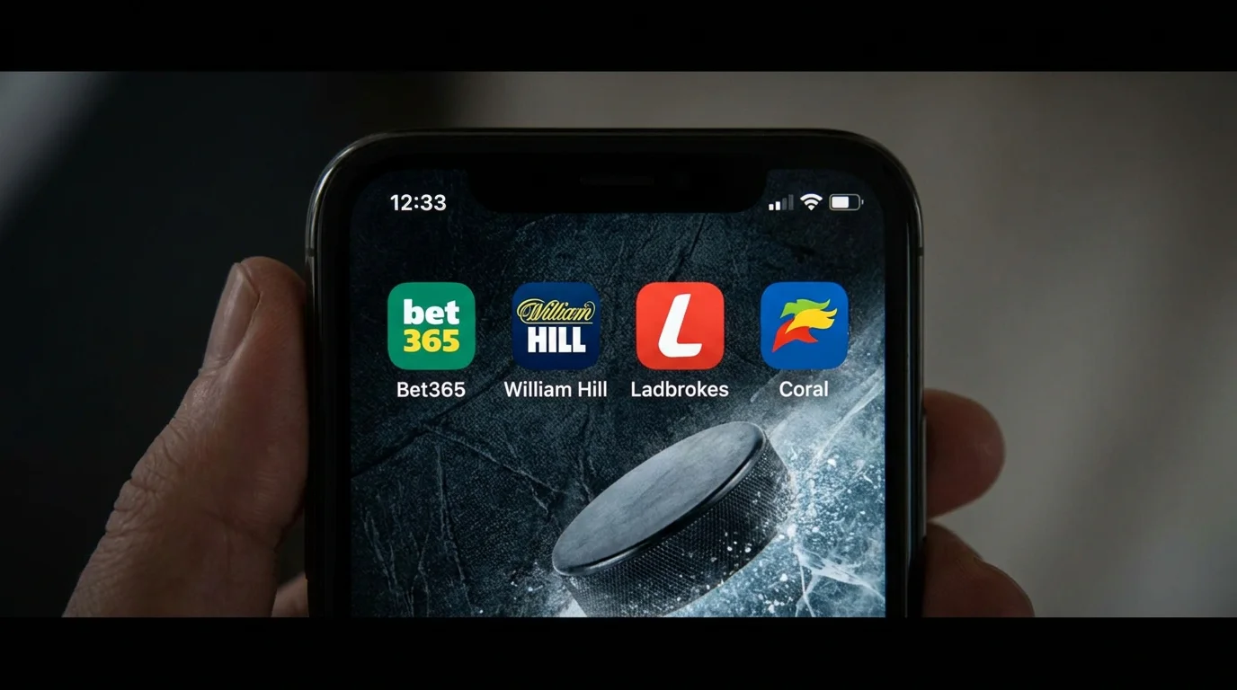 Three UK betting apps installed on a phone home screen ready for NHL comparison