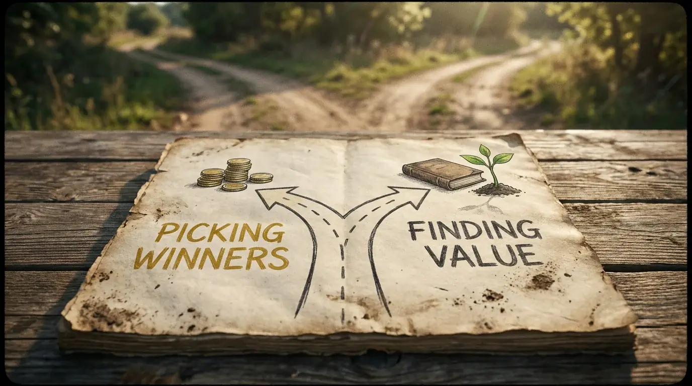 Two paths diverging representing the difference between picking winners and finding value