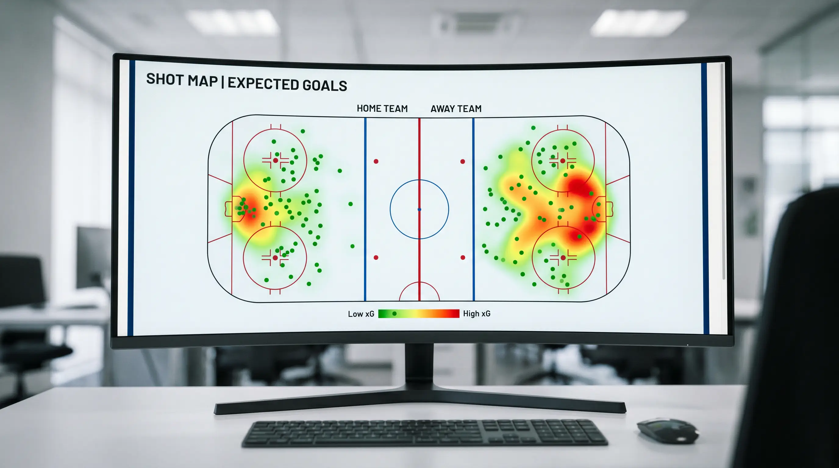 Ice hockey rink shot map showing expected goals values from different locations